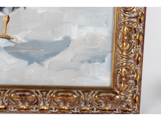 Gilt/Oil On Board Seagull Painting — Signed