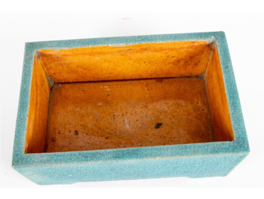 Vintage Turquoise Blue Crackle Glaze Earthenware Planter