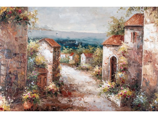Oil On Canvas Tuscan Village Painting — Signed