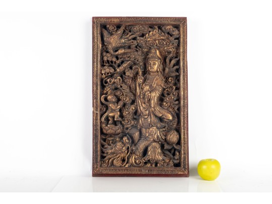 Antique Chinese Gilt Carved Wooden Panel