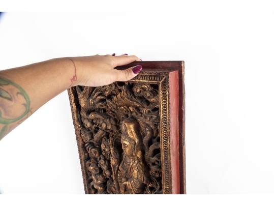 Antique Chinese Gilt Carved Wooden Panel