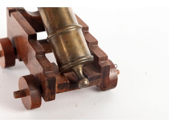 Vintage Brass And Wood Cannon Model