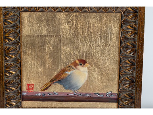 Oil On Board & Gold Leaf Signed Finch Painting