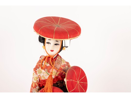 Japanese Geisha Doll In Red Kimono