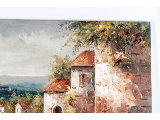 Oil On Canvas Tuscan Village Painting — Signed