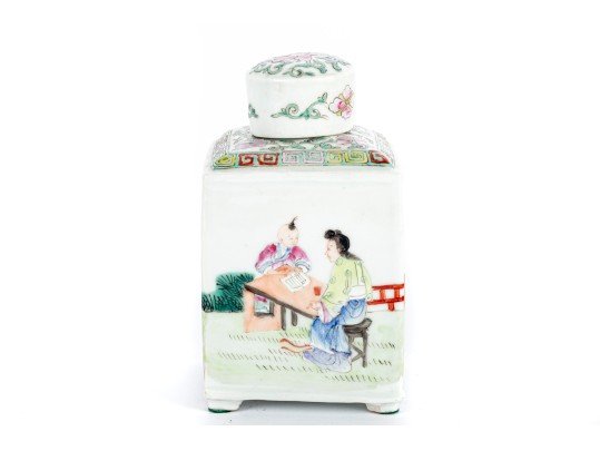 Vintage Famille Rose Chinese Porcelain Tea Caddy