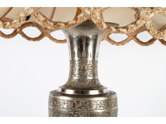 Pair Of Lavishly Hand-Chased Metal Table Lamps