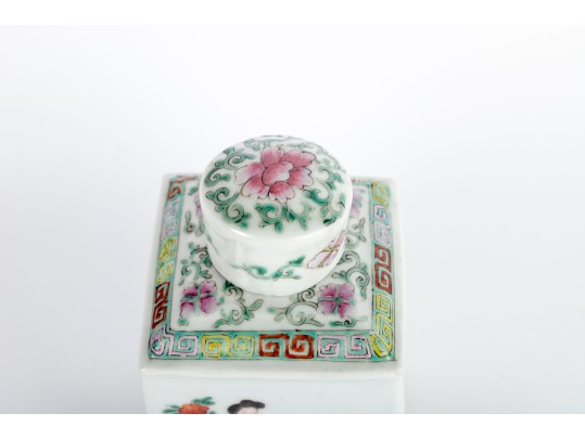 Vintage Famille Rose Chinese Porcelain Tea Caddy