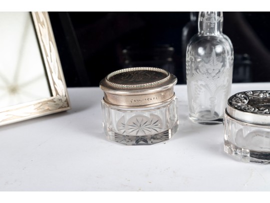 Antique Table Decor Including Silver Lids