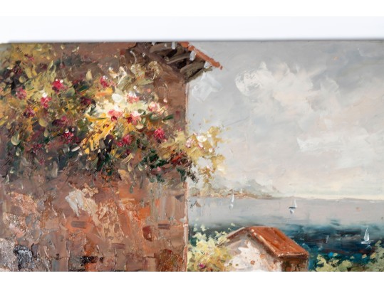 Oil On Canvas Tuscan Village Painting — Signed