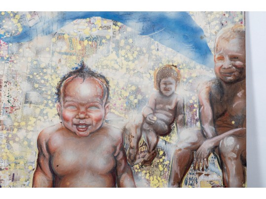 Michael Johnson (American, B. 1938) Large Mixed Media On Board, Collage Of Figures