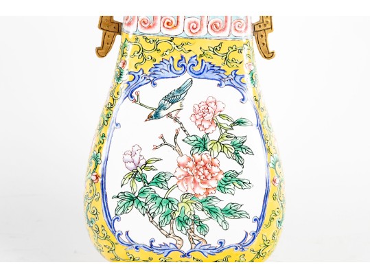 Chinese Cantonese Enameled Brass Vase