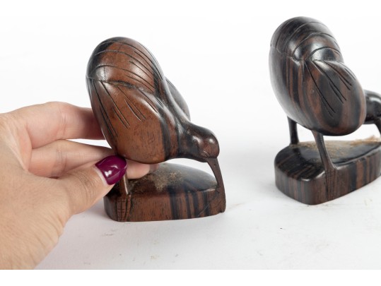 Pair Of Carved Wood Shorebird Bookends