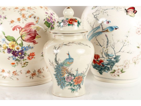 Trio Of Compatible Lidded Baluster Ginger Jars