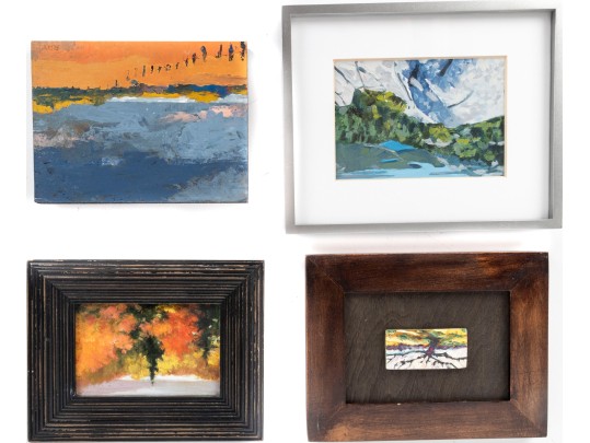Collection Of Four Small Abstract Painted Landscapes, Some Signed