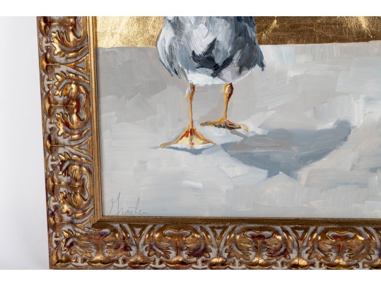 Gilt/Oil On Board Seagull Painting — Signed