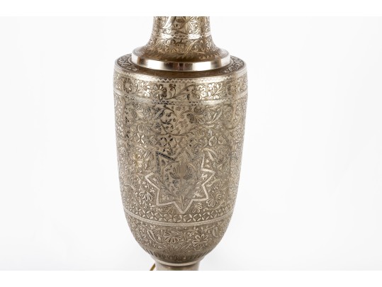 Pair Of Lavishly Hand-Chased Metal Table Lamps