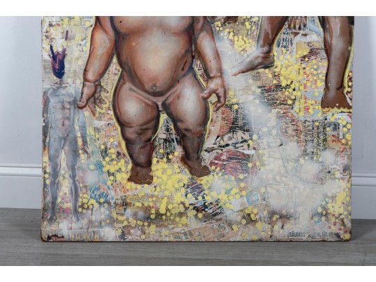 Michael Johnson (American, B. 1938) Large Mixed Media On Board, Collage Of Figures