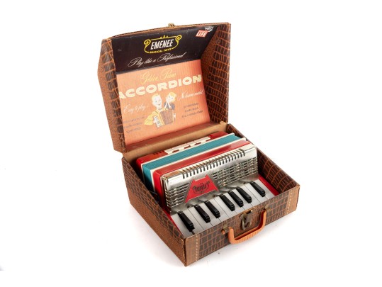 Vintage Emenee Golden Piano Accordion In Case