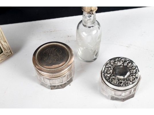Antique Table Decor Including Silver Lids