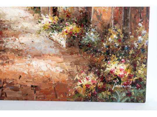 Oil On Canvas Tuscan Village Painting — Signed