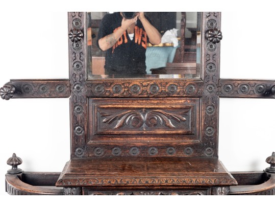 Antique English Renaissance Revival Mirror Hall Tree