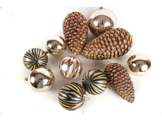 Festive Collection Of Large Gilt And Pinecone Ornaments