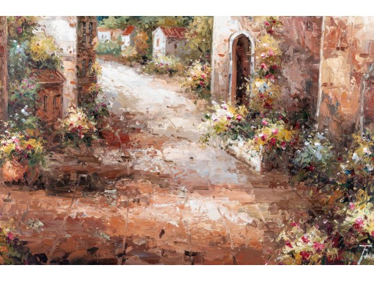 Oil On Canvas Tuscan Village Painting — Signed