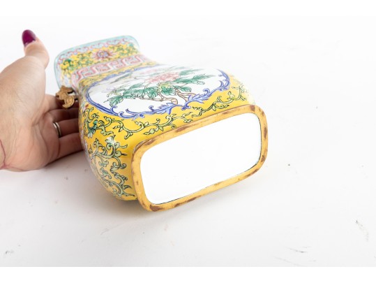 Chinese Cantonese Enameled Brass Vase