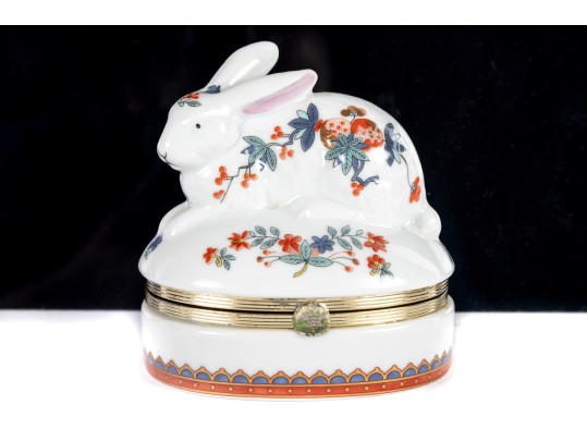 Imari Style Porcelain Rabbit Trinket Box