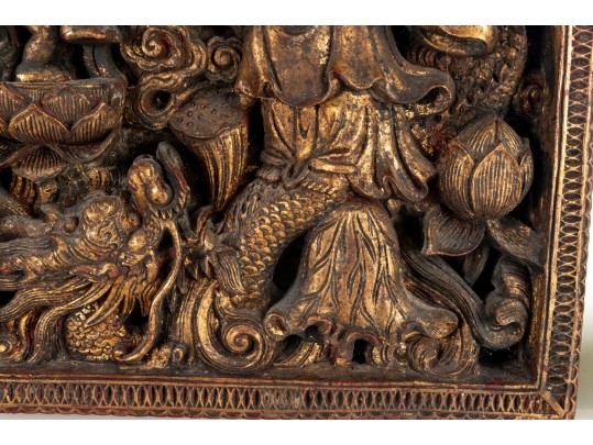 Antique Chinese Gilt Carved Wooden Panel