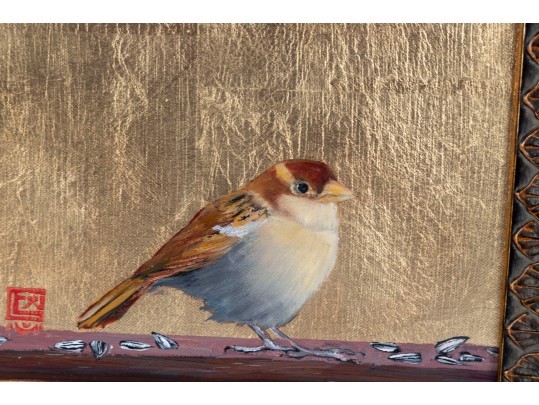 Oil On Board & Gold Leaf Signed Finch Painting