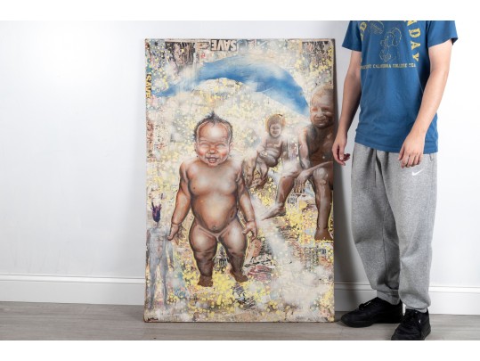 Michael Johnson (American, B. 1938) Large Mixed Media On Board, Collage Of Figures