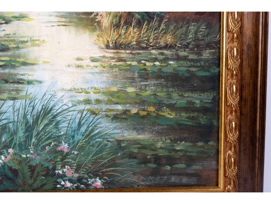 Signed K. Hillman Oil On Canvas, Tropical Landcape