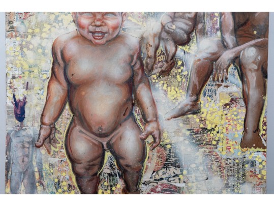 Michael Johnson (American, B. 1938) Large Mixed Media On Board, Collage Of Figures