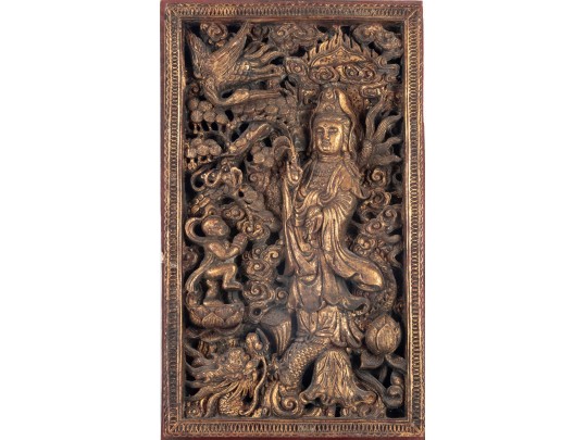 Antique Chinese Gilt Carved Wooden Panel
