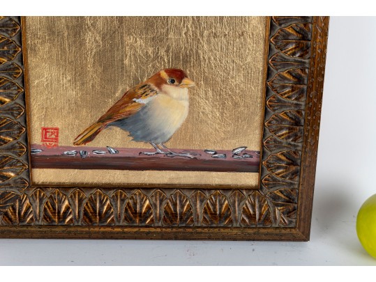 Oil On Board & Gold Leaf Signed Finch Painting