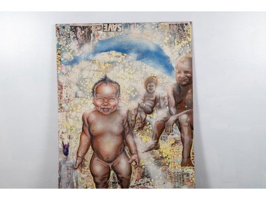 Michael Johnson (American, B. 1938) Large Mixed Media On Board, Collage Of Figures