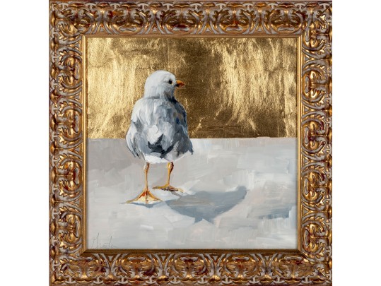 Gilt/Oil On Board Seagull Painting — Signed