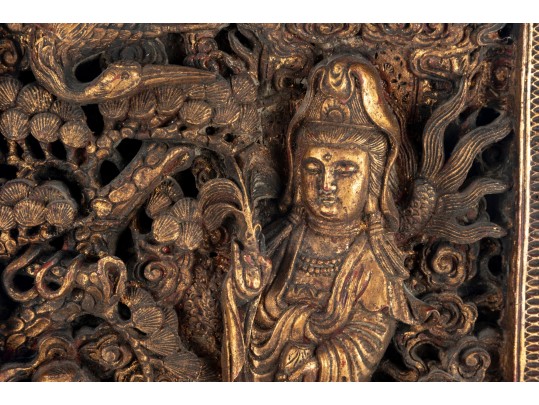 Antique Chinese Gilt Carved Wooden Panel