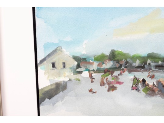 Framed Watercolor Beachside Landscape -- Signed