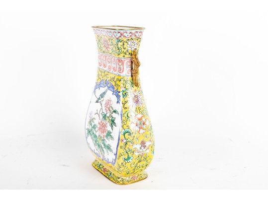 Chinese Cantonese Enameled Brass Vase