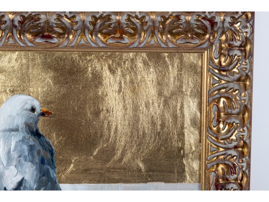 Gilt/Oil On Board Seagull Painting — Signed