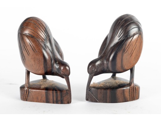 Pair Of Carved Wood Shorebird Bookends