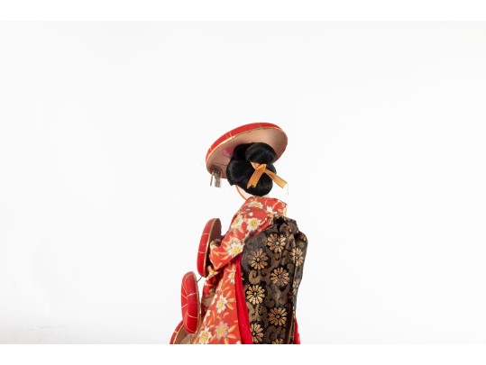 Japanese Geisha Doll In Red Kimono
