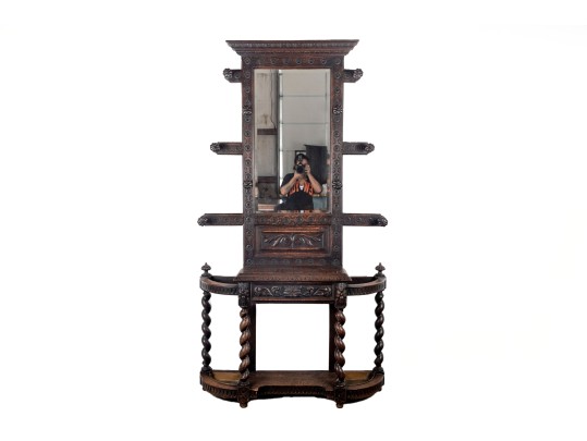 Antique English Renaissance Revival Mirror Hall Tree