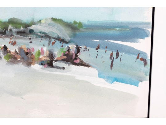 Framed Watercolor Beachside Landscape -- Signed