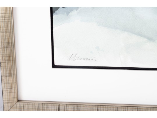 Framed Watercolor Beachside Landscape -- Signed