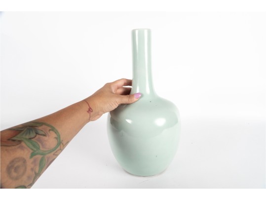 Vintage Chinese Celadon Glaze Porcelain Vase -- Qianlong Mark