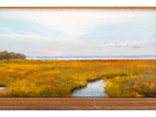 Small Oil On Board Marshlands Painting -- Signed